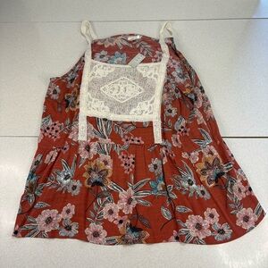 Maurices Rust Floral Top with Lace Trim